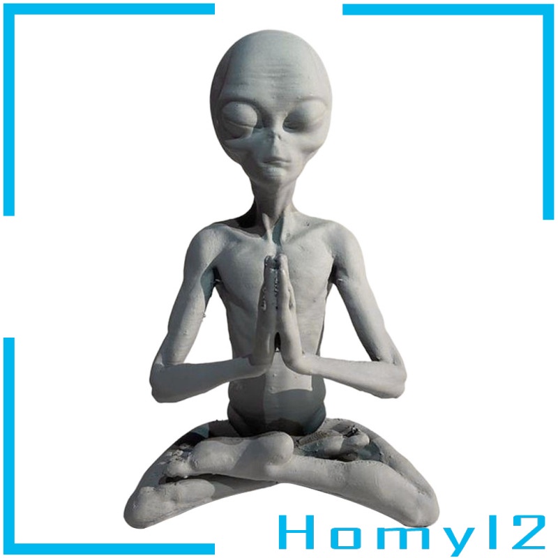 [HOMYL2] Alien Figurine Desktop Meditation Statue Home UFO ET 15x9cm Sculpture Crafts