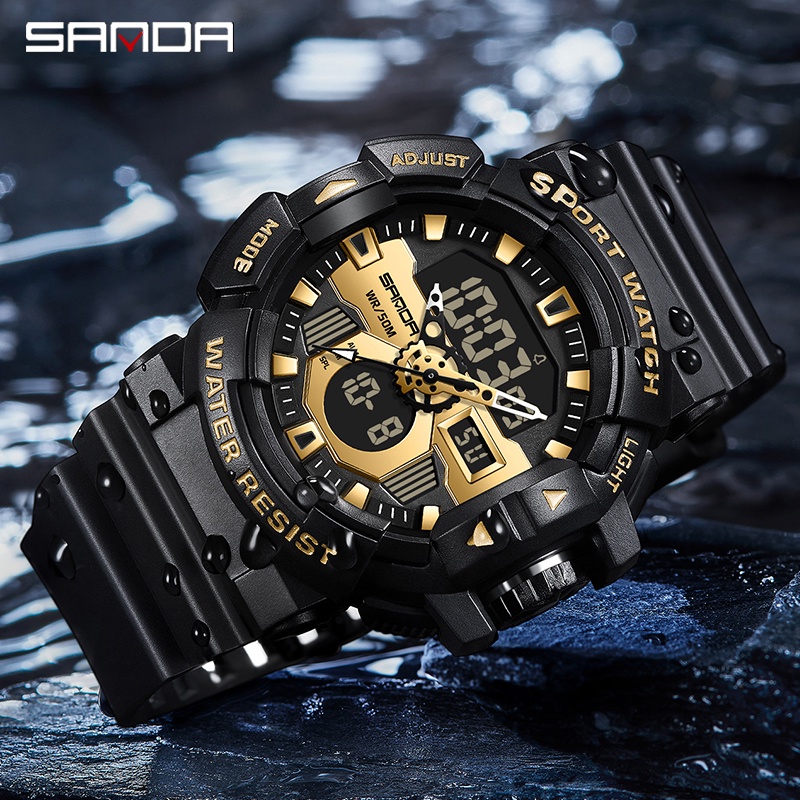 SANDA 3129 Jam Tangan Pria Wanita Digital Analog Tali Rubber Shockproof Anti Air WATCHKITE WKOS