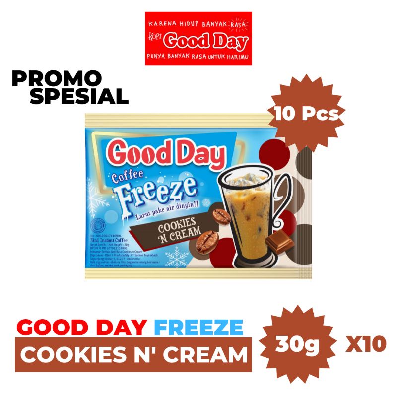 

GOOD DAY FREEZE COOKIES N' CREAM 30G X 10 PCS (1 RENTENG)