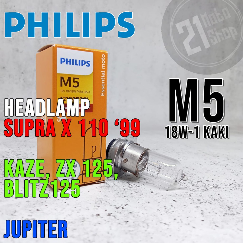 Bohlam Lampu Depan Motor Philips M5 18W 1 Kaki Jupiter Supra Kaze