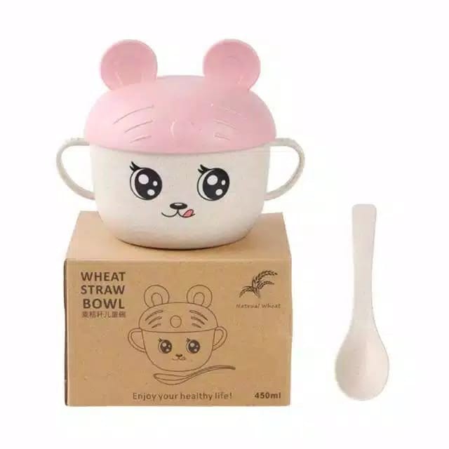 Mangkok Sendok Set Anak / Bayi Motif Karakter Lucu / Wheat Straw Bowl