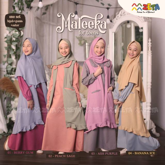 MALEEKA ONE SET REMAJA BY ZETA OUTFIT / GAMIS ANAK REMAJA / GAMIS OUTER JILBAB / GAMIS PREMIUM