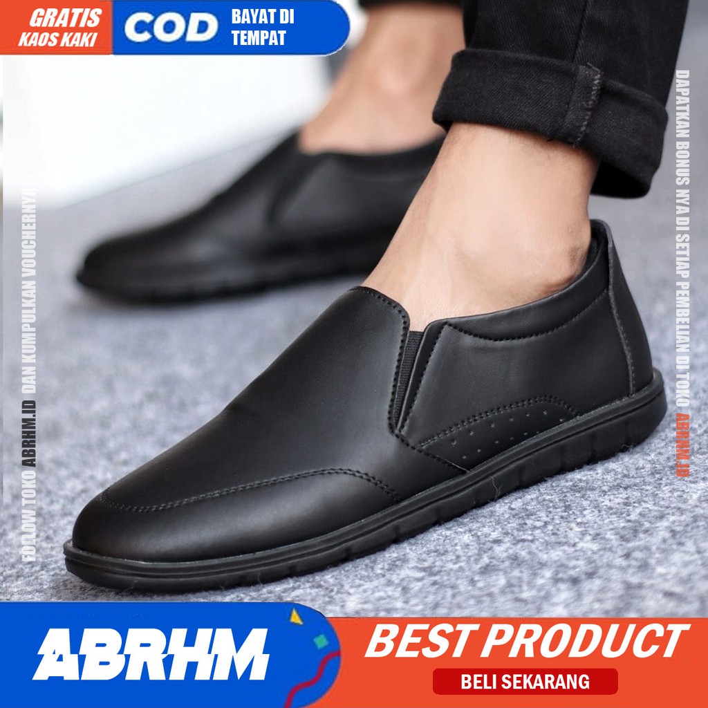 ABRHM X KAIJIN Sepatu Casual Formal Kulit Syntetic Original Slip On Slop Anti Slip Kasual Kerja Kantor Kondangan Pantofel Keren Kekinian  Murah Gaya Pria Cowo