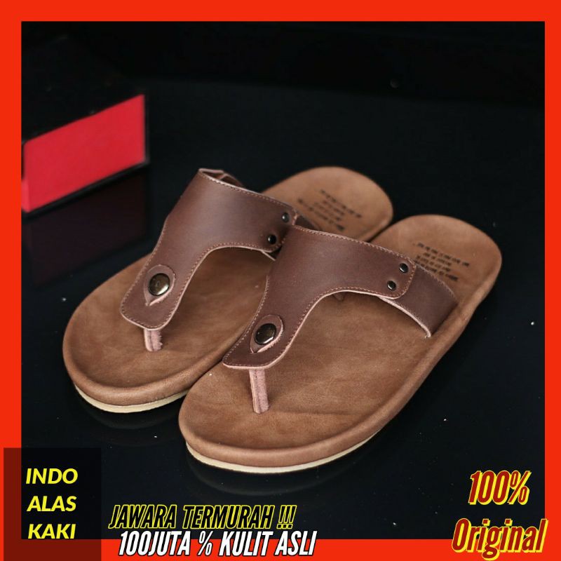 Sandal Jepit Pria Kulit Asli Coklat  CEVANY CLOVER BROWN SC04C