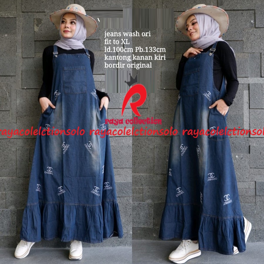 chacha overall jeans / cha-cha overall bordir jeans / overall rok wanita