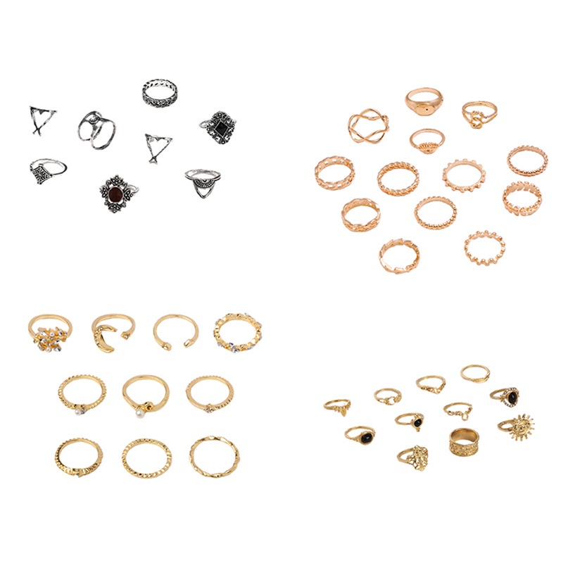 Fancyqube Set Cincin Kombinasi Multi Element Gaya Vintage Boho Untuk Wanita