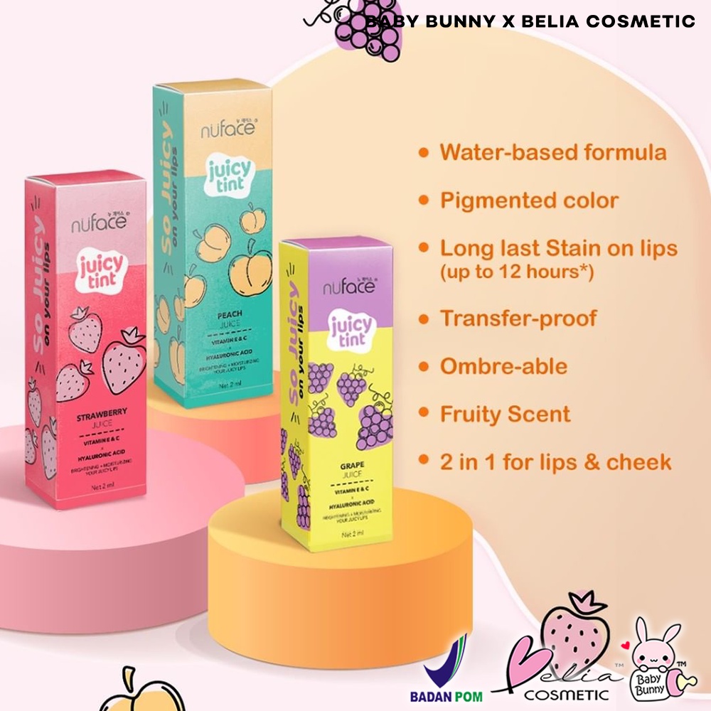 ❤ BELIA ❤ NUFACE Lip Cream &amp; Tint Series | Matte | Juicy LipTint | Kosmetik Bibir | Korean Series | Grape Strawberry Peach Juice Korea Namsan Jeju Gangnam Nami Incheon Donghae Busan Ulsan Seoul Daegu Itaewon | BPOM