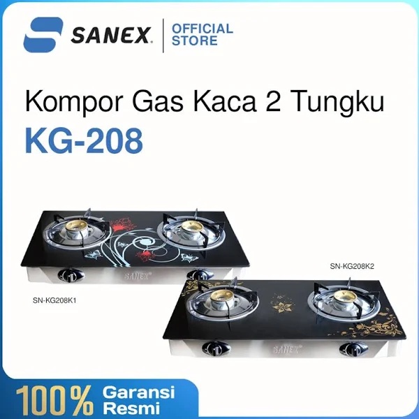 Sanex  SN KG208 K1/ K2 Kompor Gas Kaca 2 Tungku Butterfly Series Motif Bunga
