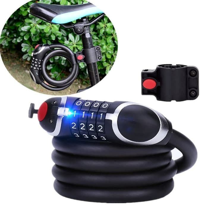 Hidayat - Kunci Gembok Sepeda 4 Kode Plus Led Anti Air