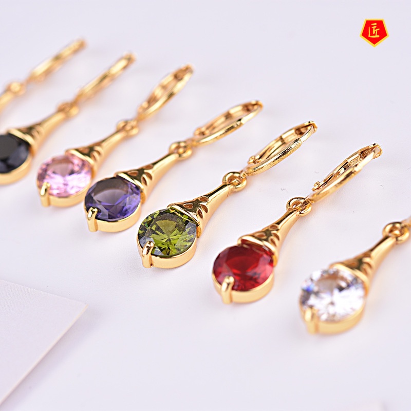 [Ready Stock]Elegant Graceful 18K Gold Inlaid Colorful Topaz Earrings