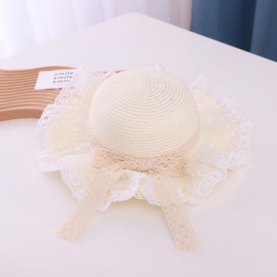 Sun Hat Anak Topi Pantai Perempuan Girls Summer Panama Straw Hat Pita Renda dan Tali 2 5 9 Tahun