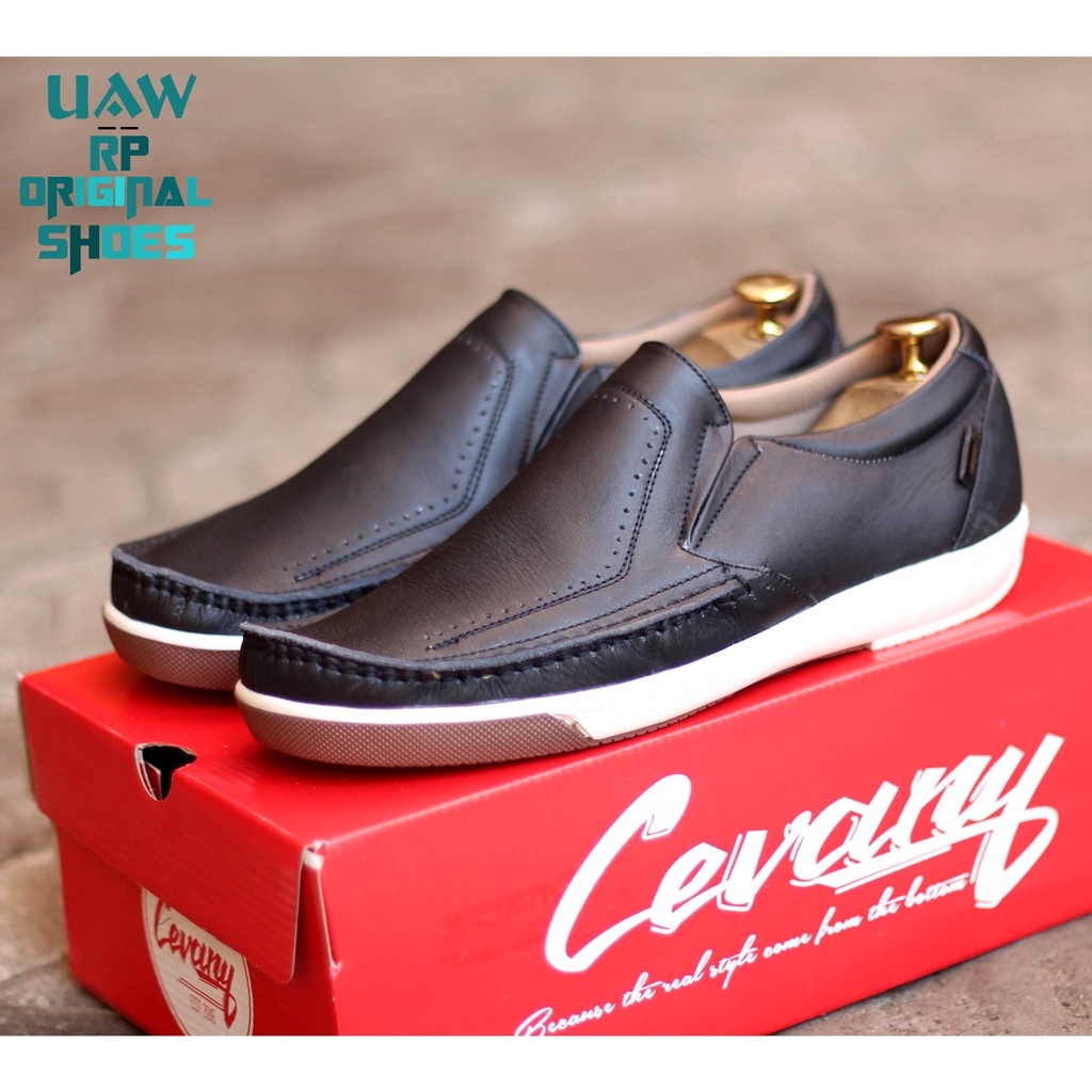 Garansi 100% Ori x RP ORIGINAL - Cevany Sandro Black | Sepatu Kulit Garut Loafers Semi Formal Pria