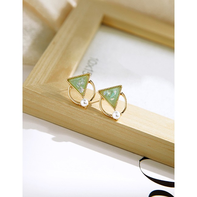LRC AntIng Tusuk Fashion Geometric Shard Triangle Pearl Alloy Earrings K09871