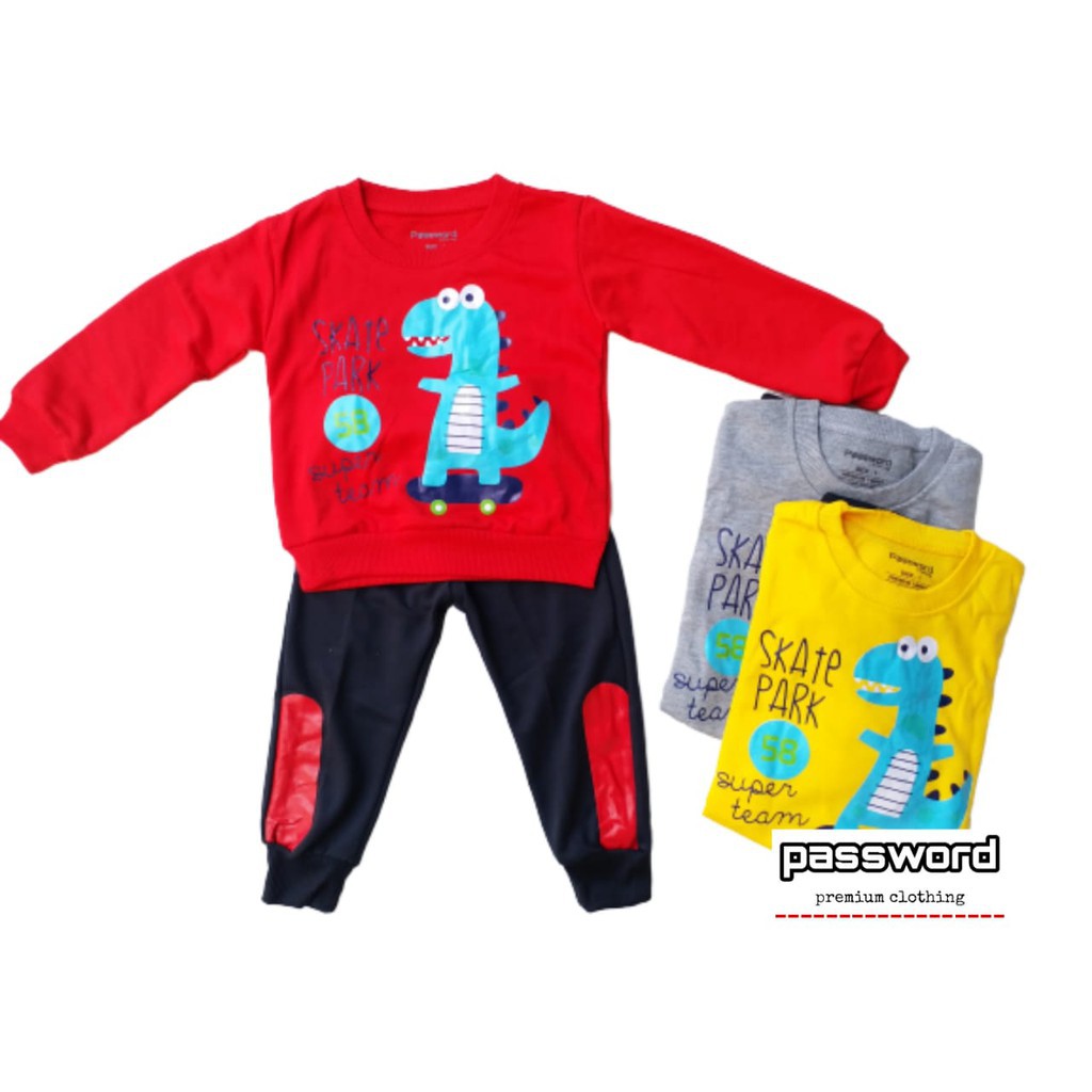 HappyOliver PASSWORD SKATE DINO Setelan Sweater 1 - 7 Tahun Baju Anak BerKualitas