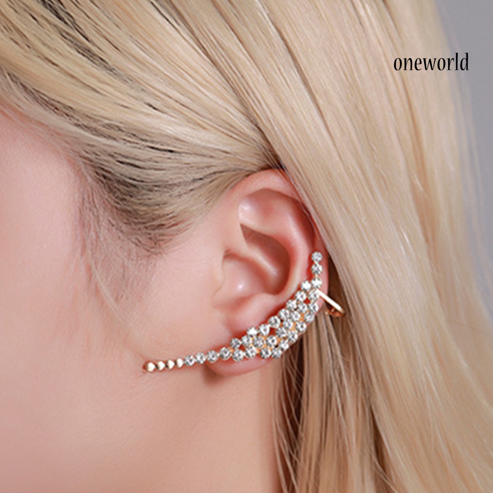 OW# 1Pc Women Rhinestone Flower Butterfly Ear Stud Cuff Clip Earring Helix Jewelry