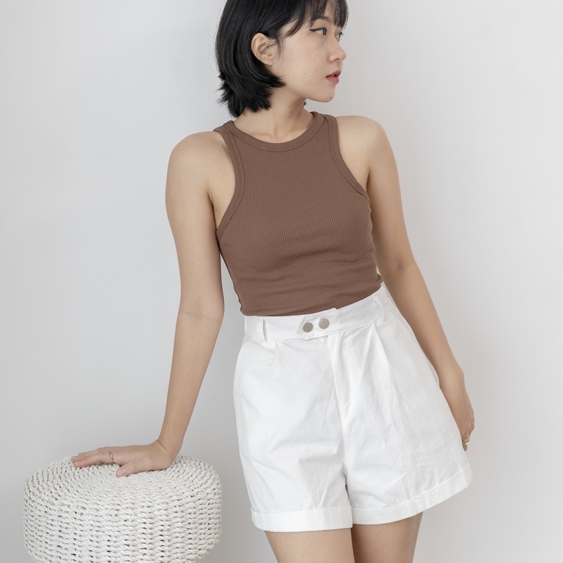 Georgios Women | High Neck Crop Top | Tanktop Rib Wanita-Moka