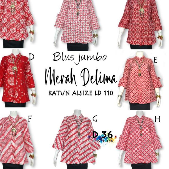 Lariz Teruzz Blouse batik jumbo merah delima pakaian wanita ibu remaja baju batik cewek big size kat