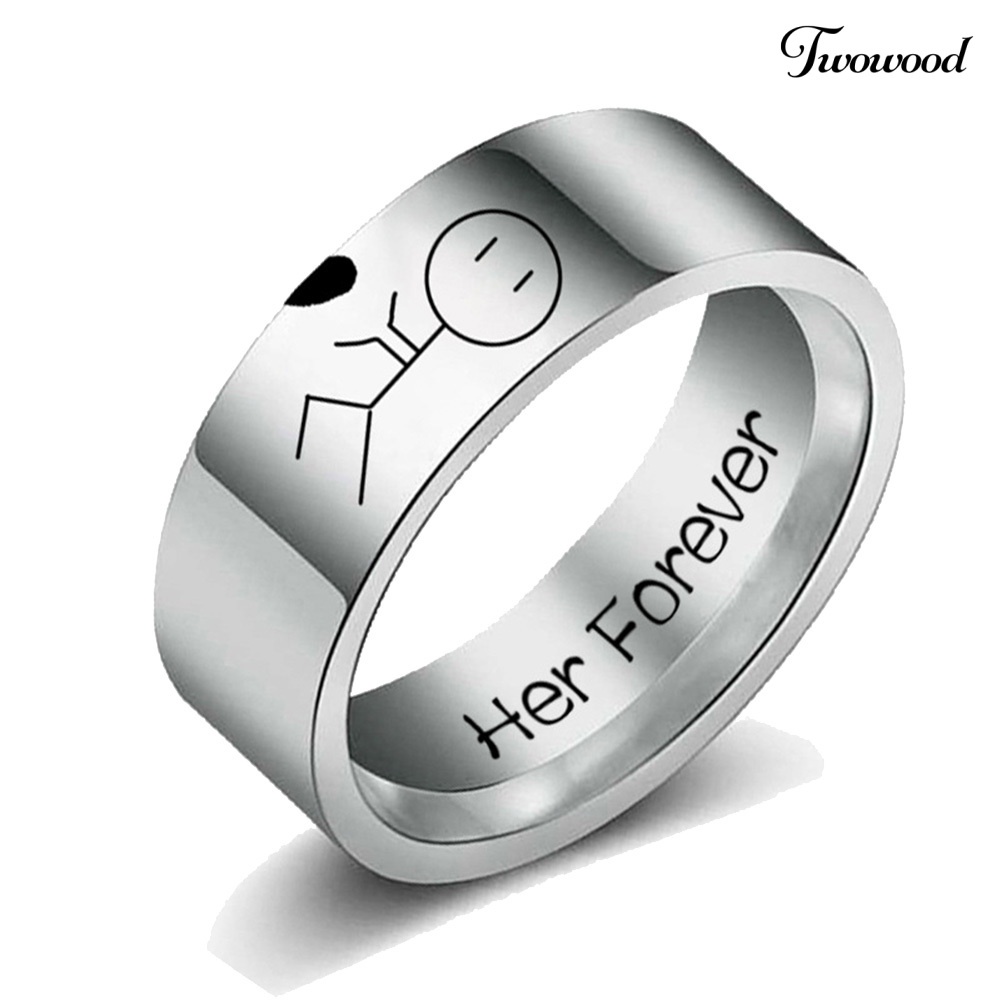 Cincin Desain Kartun Her Forever His Always Abstrak Bahan Stainless Steel Untuk Pasangan