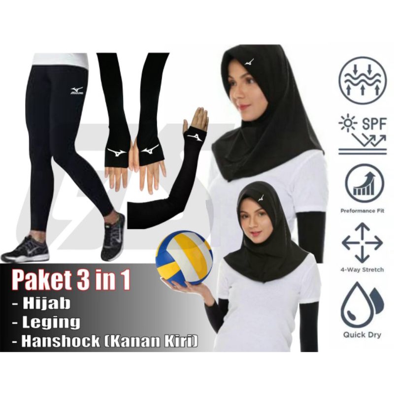 PAKET HEMAT leging voli hijab voli dan handsock voli murah