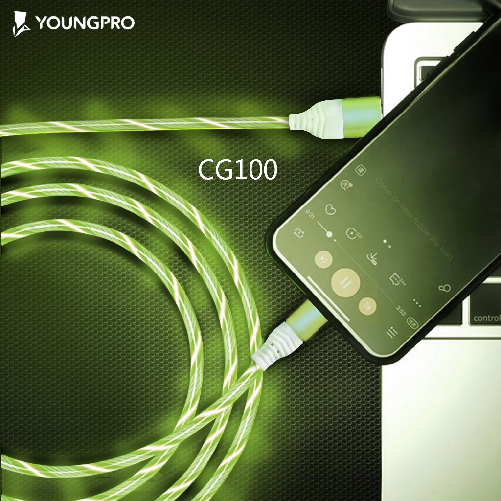 YOUNGPRO CG100i Kabel Data LED IPHONE USB Glowing Flowing Fast Charging QC3.0 Fast Transfer Data  KABEL DATA NATAL