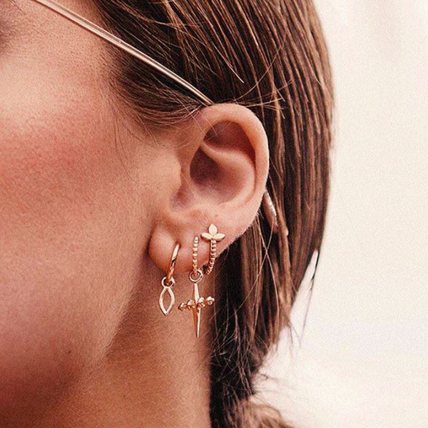 anting set 3 pcs retro set three piece golden earrings (3E4) jan248