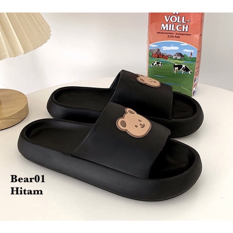 SANDAL RUMAH WANITA PRIA UNISEX COUPLE BERUANG BROWN NYAMAN KARET ANTI LICIN  BEAR01