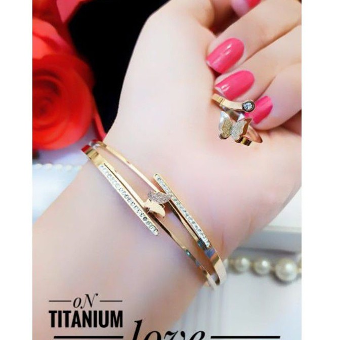 Titanium Set Perhiasan Gelang dan Cincin 6767J