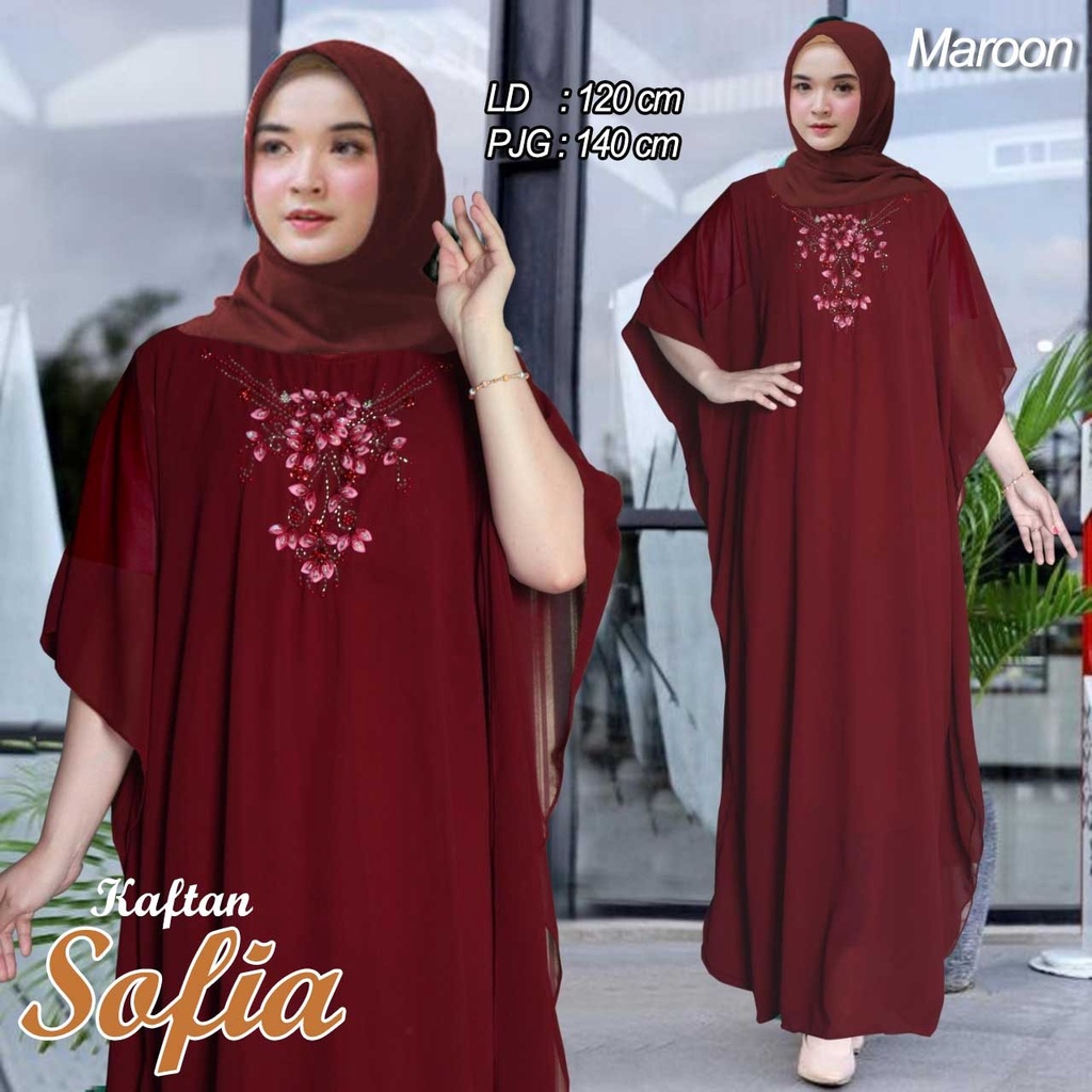 Funie Kaftan Sofia Bahan Ceruty Payet Bunga Jumbo All Size