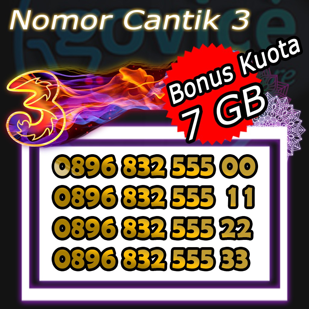 NOMOR 3 TRI CANTIK / THREE CANTIK 4G BONUS KUOTA 7 GB MASA AKTIF LAMA