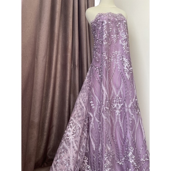 Kain bahan kebaya Brokat Tile Payet Gloria Series warna Lilac