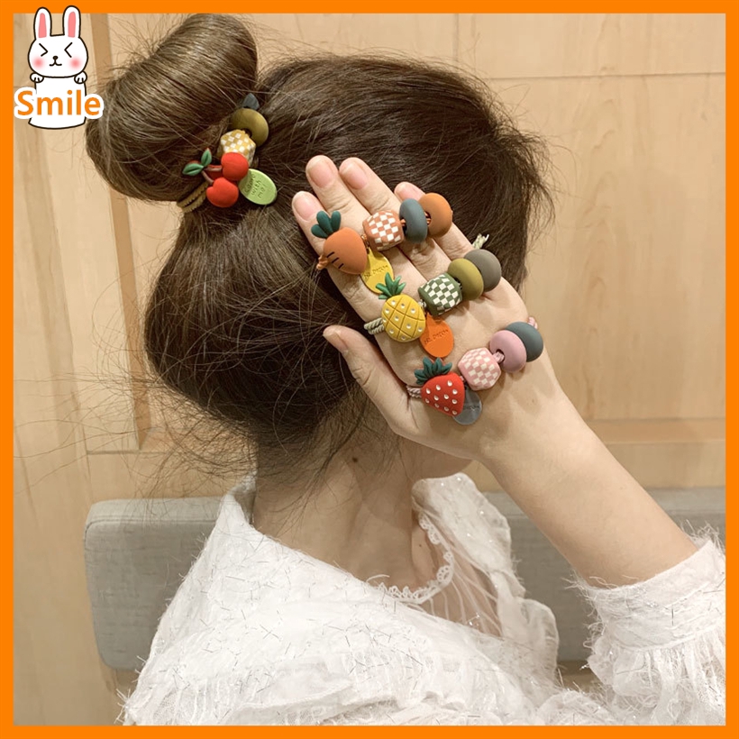Ins Fruit Colorful Bead Hair Rope Female Korean Cute Girl Rubber Band High Elastic Bold Hair Ring