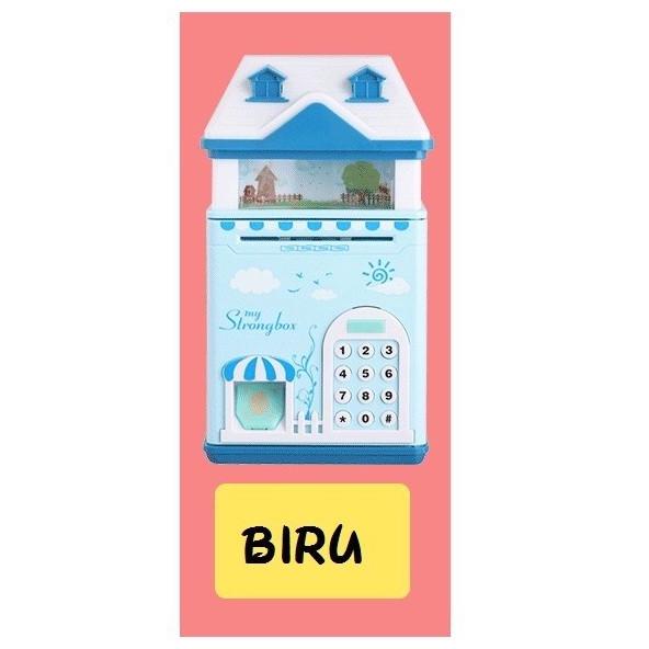 celengan atm Rumah Lampu Projector brankas safe deposit box bank - Biru