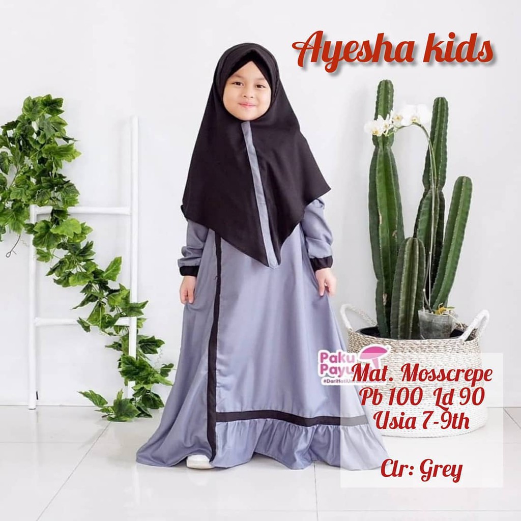 AYESHA KIDS SYAR'I Gamis Anak 7-9 tahun Panjang Trendy Modern Kids Baju Panjang Setelan Syar’i Polos