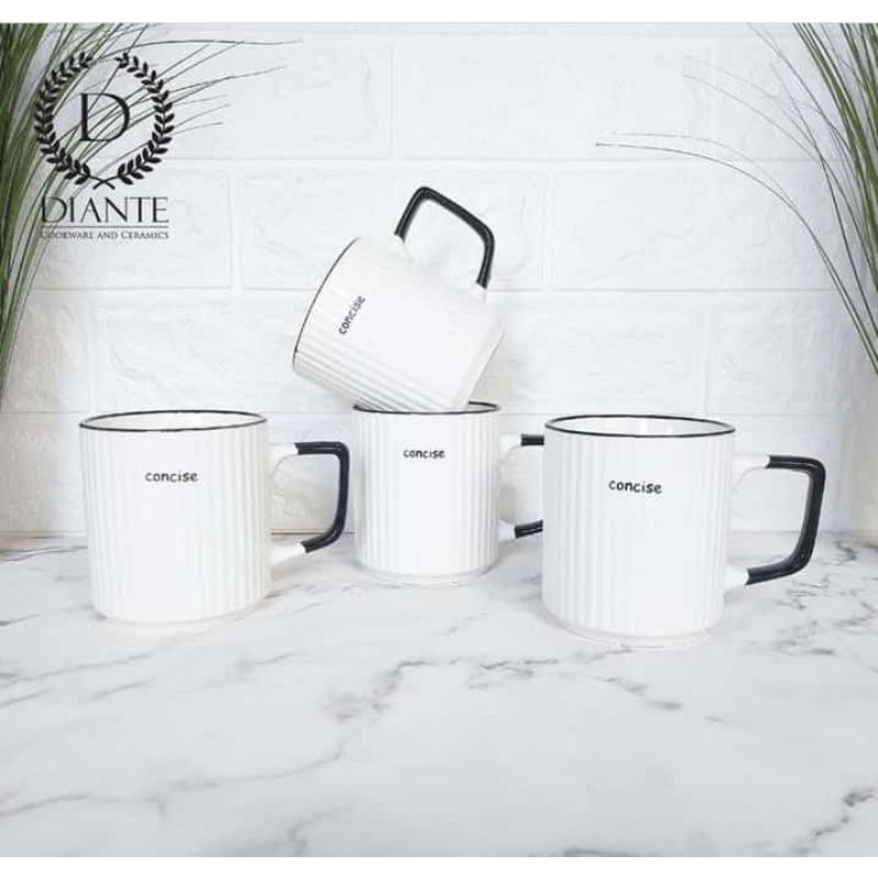 Mug Keramik Concise Ori l Mug Keramik Tekstur Luar l Mug Keramik Hitam Putih