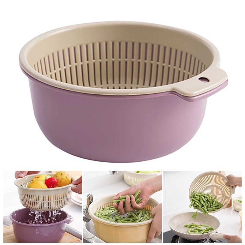 1PCS Household Detachable Round Double-layer Plastic Drain Basket For Washing Vegetables and Noodle Filter Kitchen Essentials