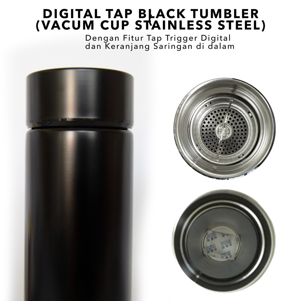 Vacum Cup Digital Black Stainless Steel Tumbler - Botol Minum HighTech - Thermos LED