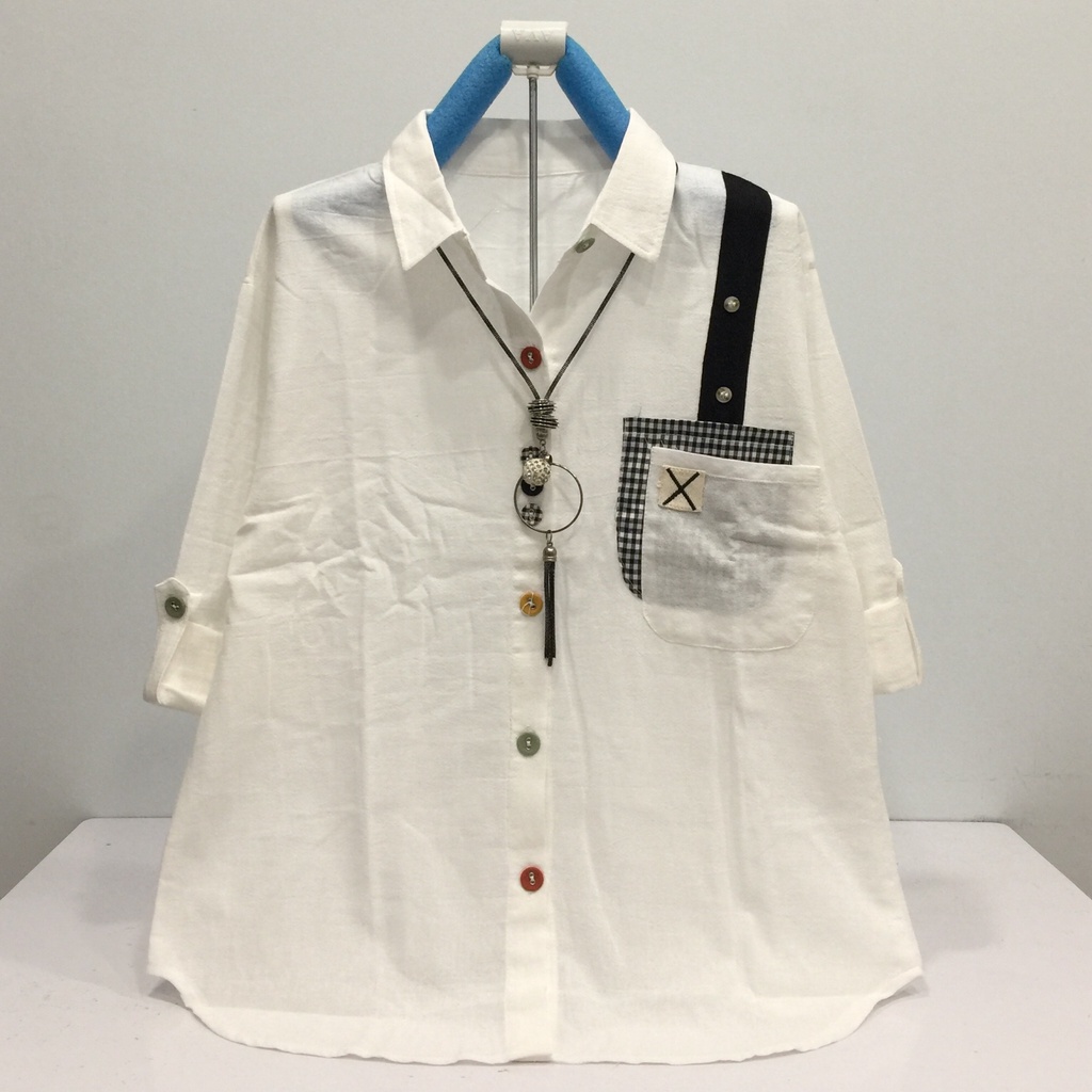 HVL B343 ATASAN KEMEJA WANITA KATUN LINEN IMPORT SIZE XL LD 106CM-2