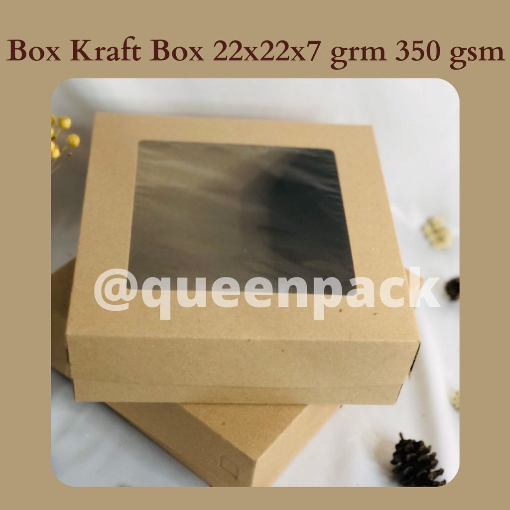 

KARDUS/BOX KRAFT UK 22 X 22 X 7,5 GRM 350 GSM/BOX KUE/BOX ROTI/KOTAK KEMASAN JENDELA/KOTAK JAJAN