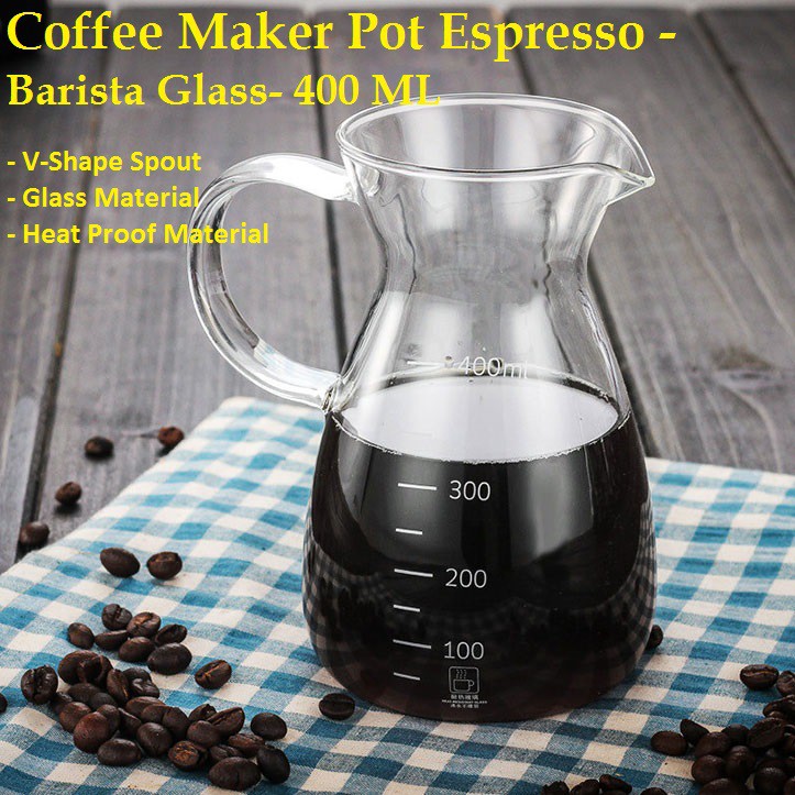 Coffee Maker Pot Teapot Kettle Teko Kopi Barista Glass 400ml -ANDIPLA  FT673 - Gelas kopi espresso