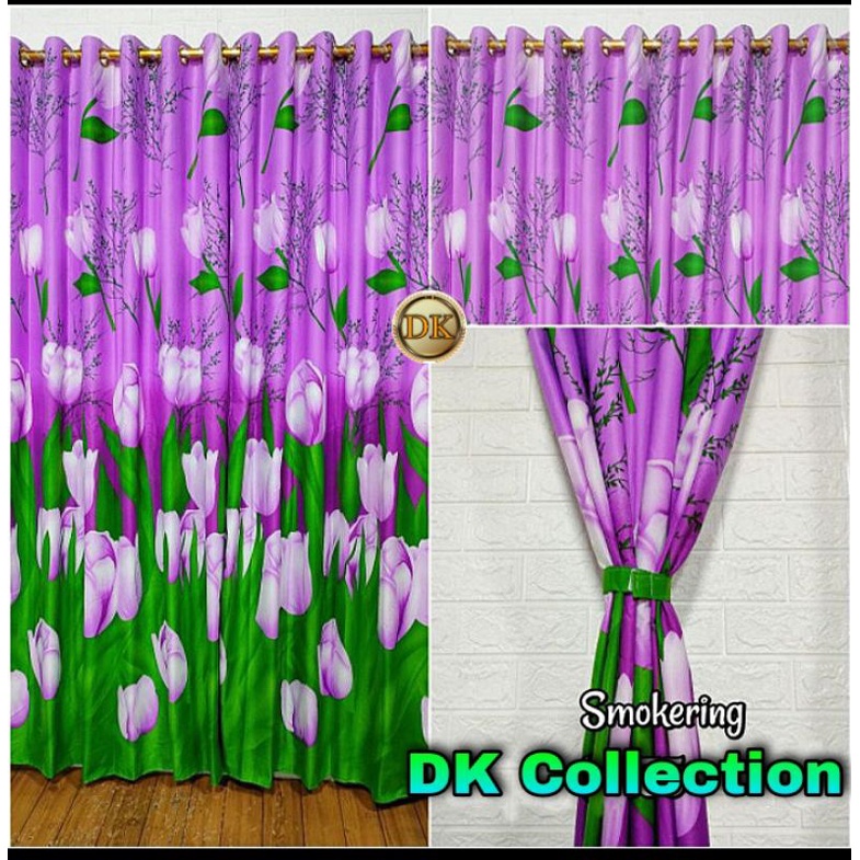 Gorden Smokring 12 ring 130x230 motif Purple Tulip multifungsi jendela/pintu