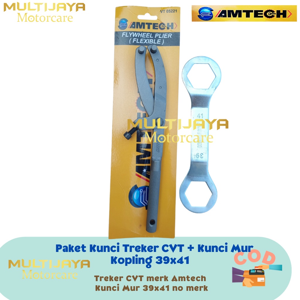 Paket Kunci Treker CVT AMTECH Tahanan Motor Matic Universal &amp; Kunci Mur Kopling Ring 39 X 41 AMTECH