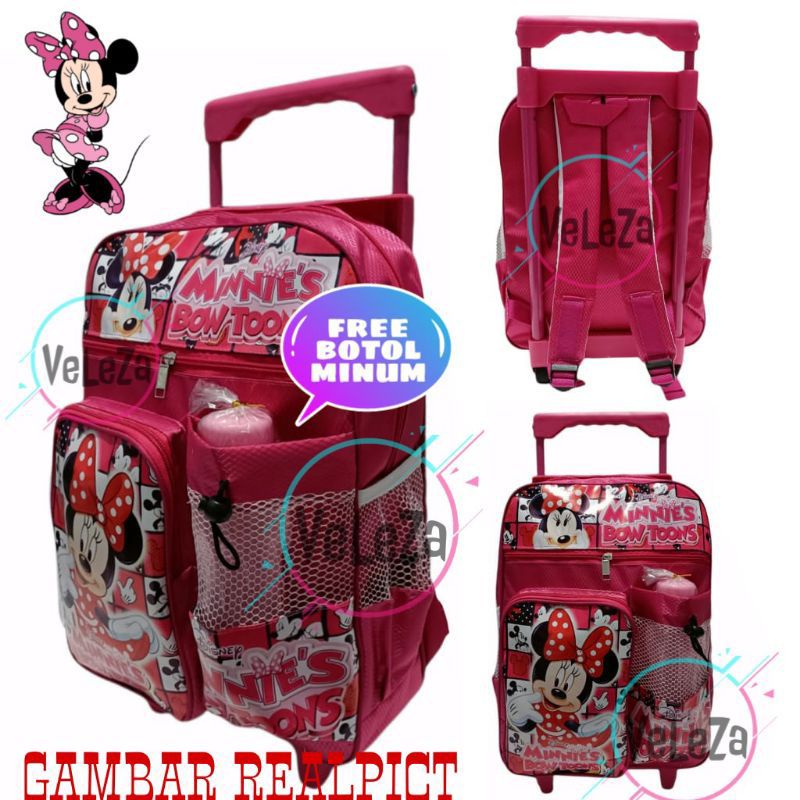 Tas ransel troli anak karakter minnie mouse gratis botol minum - tas anak - tas troli anak