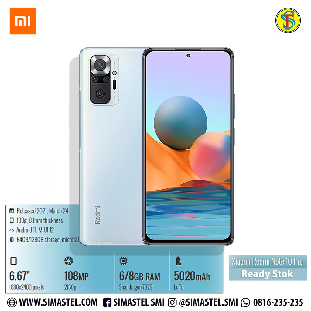 Xiaomi Redmi Note 10 Pro 4GB/64GB 6GB/128GB 8GB/128GB Garansi Resmi