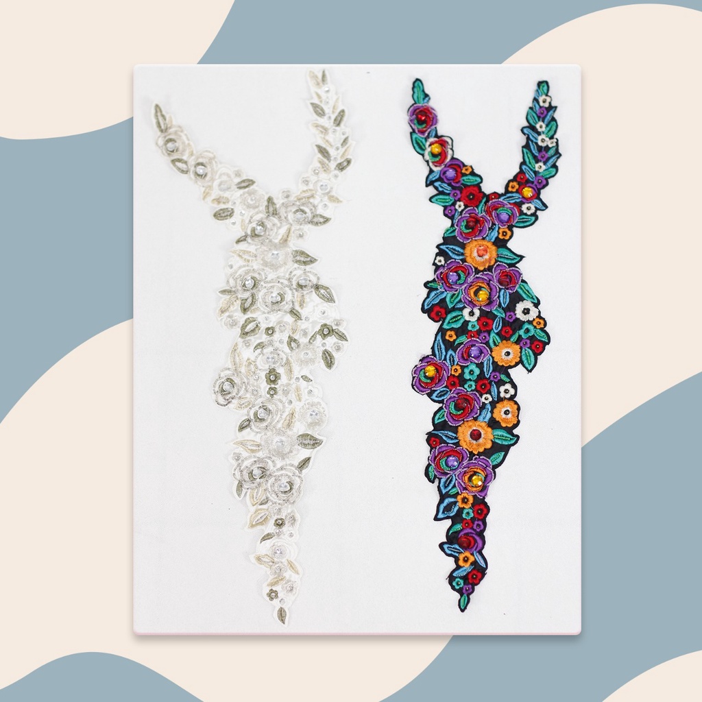 Kerah Renda Bordir Panjang Motif Mawar model 121201