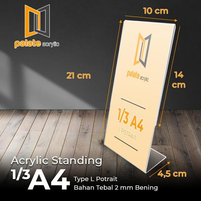 

AKRILIK TENT HOLDER 1/3 A4 / TEMPAT BROSUR / DISPLAY / L PORTRAIT 2MM