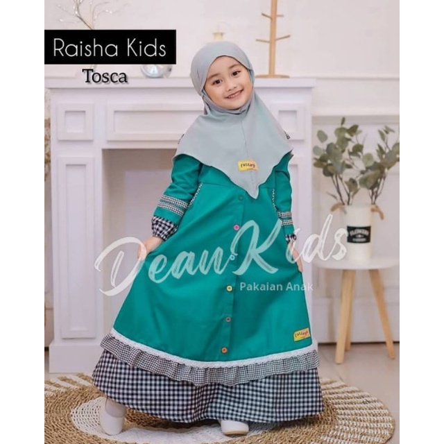 Raisha Dress Gamis Kids Anak Perempuan Muslim 8-9 th Bahan Moscrepe Mix Katun Square Pakaian Muslim 