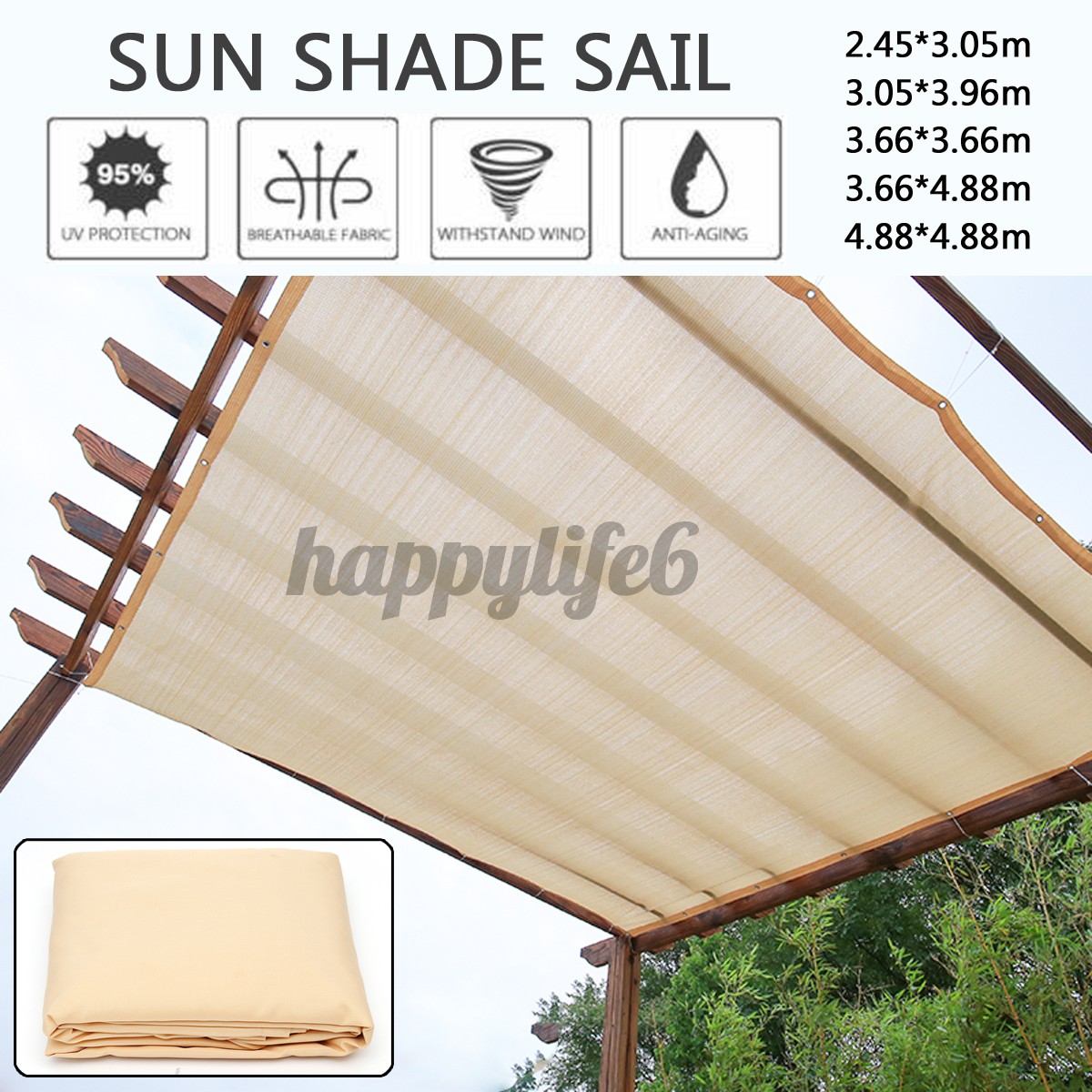 Wonder Sun Shade Sail Sunshade Patio Outdoor Canopy Awning 95 Uv Block Top Cover Happylife6 Shopee Indonesia