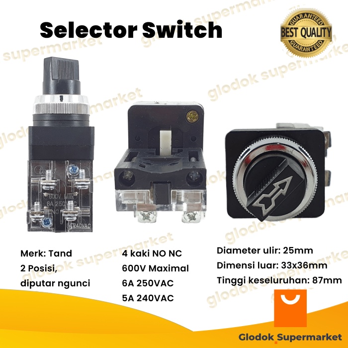 Saklar Selector Switch 2 Posisi On Off 25mm 2 Step