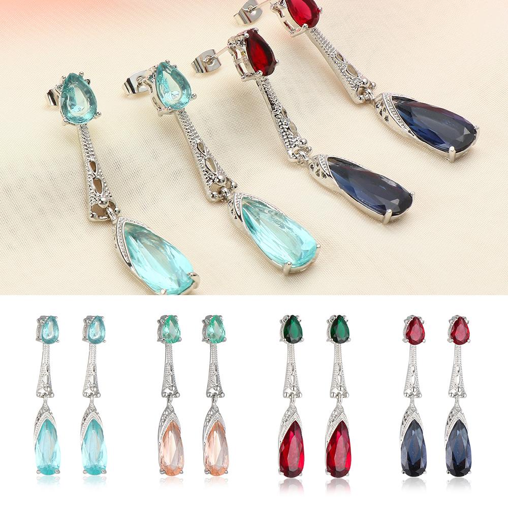 R-flower Drop Earrings Perhiasan Pernikahan Bling Baru Aquamarine