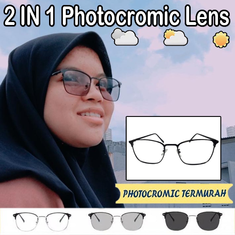 SALE KACAMATA PHOTOCROMIC - LENSA BERUBAH WARNA WANITA/PRIA VINTAGE KOREAN STYLE KACA MATA FOTOCROMIC FASHION TERKINI FRAME KOTAK BESI KACAMATA NORMAL HITAM TRANSPARAN TRANSISI 2IN1 KACAMATA GAYA CEWE COWO NEW STYLE KOREA